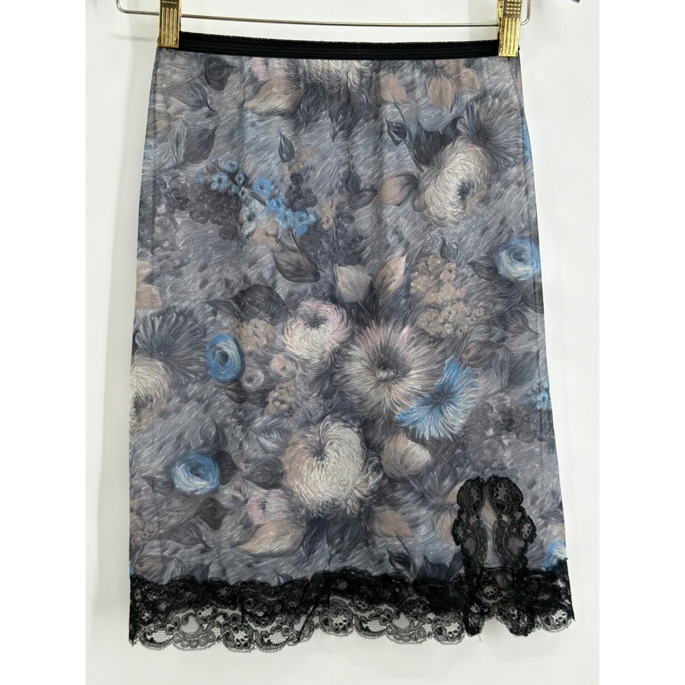 Vintage Hollywood Vassarette‎ Floral Lace Trim Half Slip Grey Blue Small SM